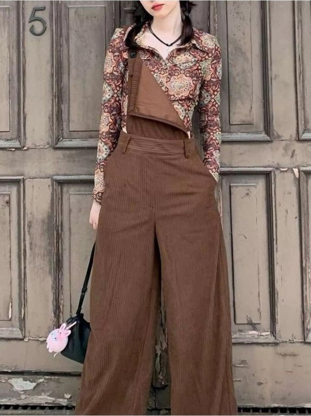 Cider | Brown Wide Leg Corduroy Overalls